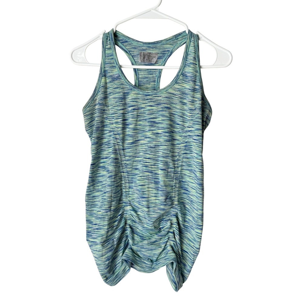 Athleta Chi Tank Top Blue Green Space Dye Ruched Racerback Yoga Small 489382